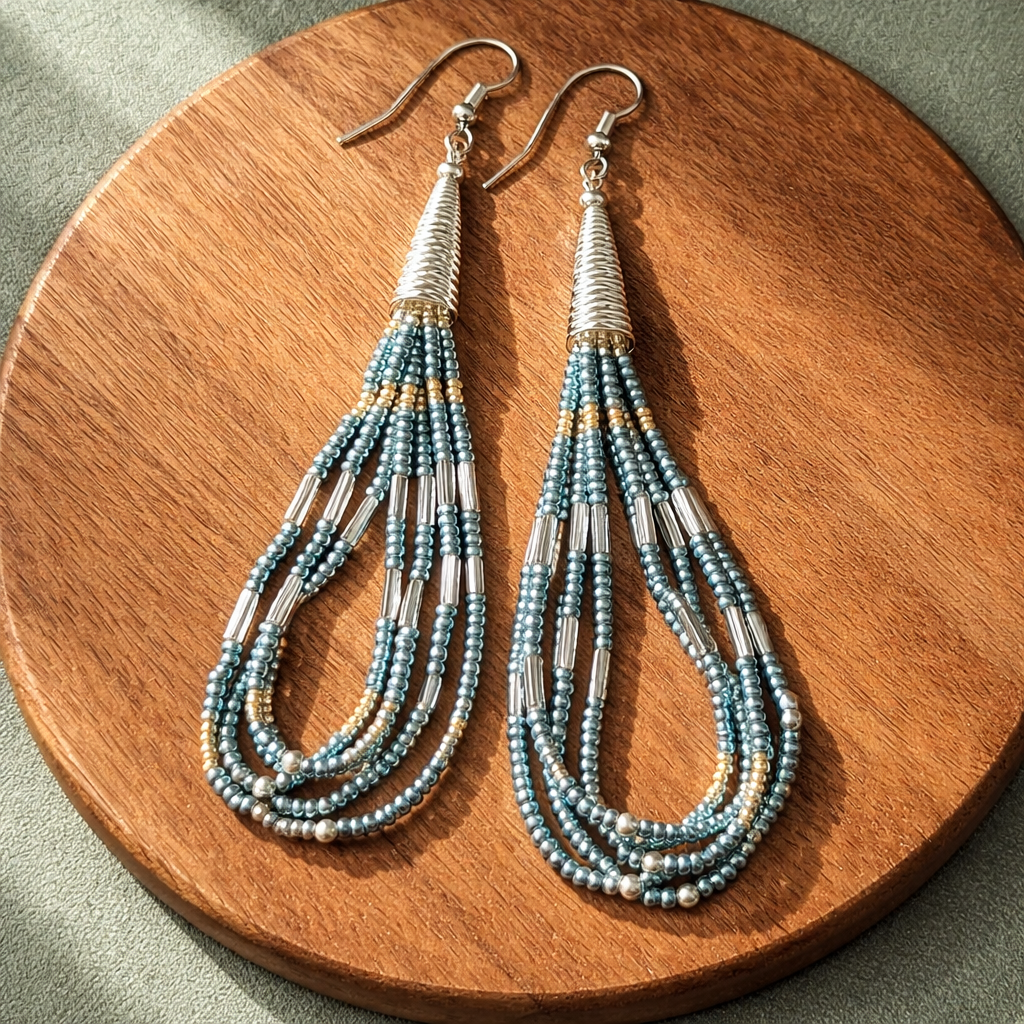 Beaded Teal and sterling Silver dangle earring